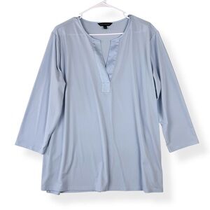 Banana Republic Top Womens XL Blue 3/4 Sleeve Split V Neck Stretch